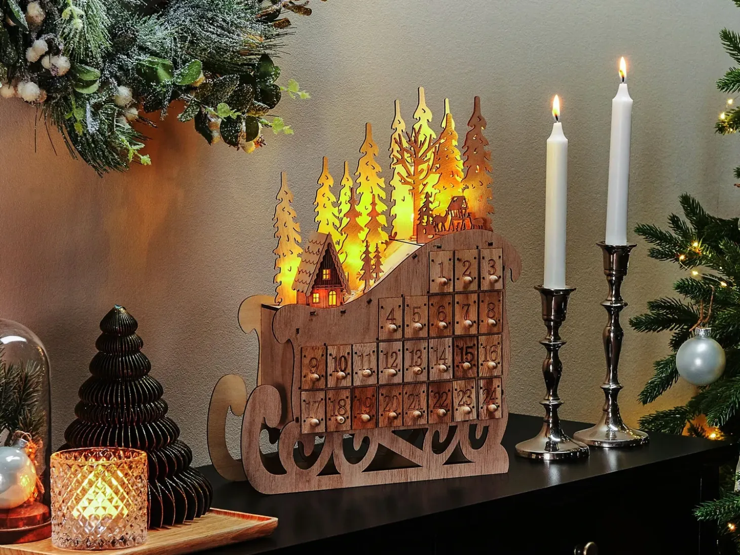 Juledekoration LED IMPALA Adventskalender 40 cm Lysebrun