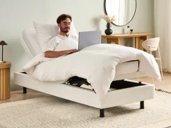 Justerbar seng uden hovedgærde Boucle DUKE 90 x 200 cm Cremehvid