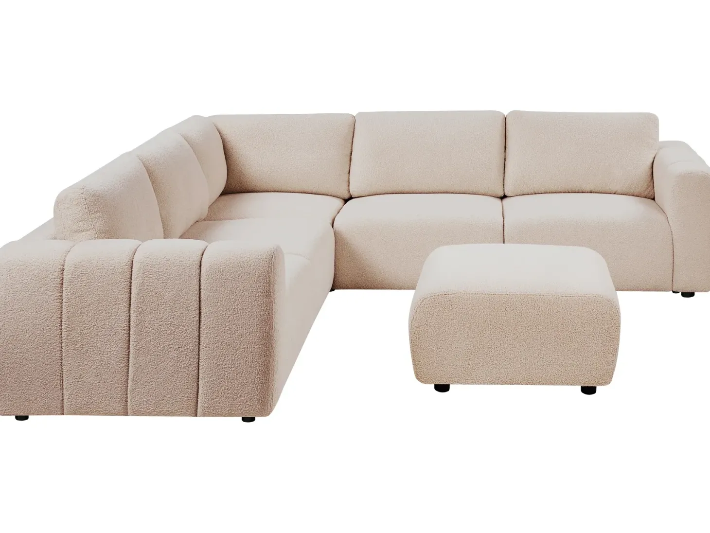 KIVVIK 5 personers Hjørnesofa modul Højrevendt Beige Boucle med fodskammel