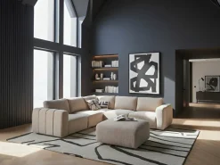 KIVVIK 5 personers Hjørnesofa modul Højrevendt Beige Boucle med fodskammel