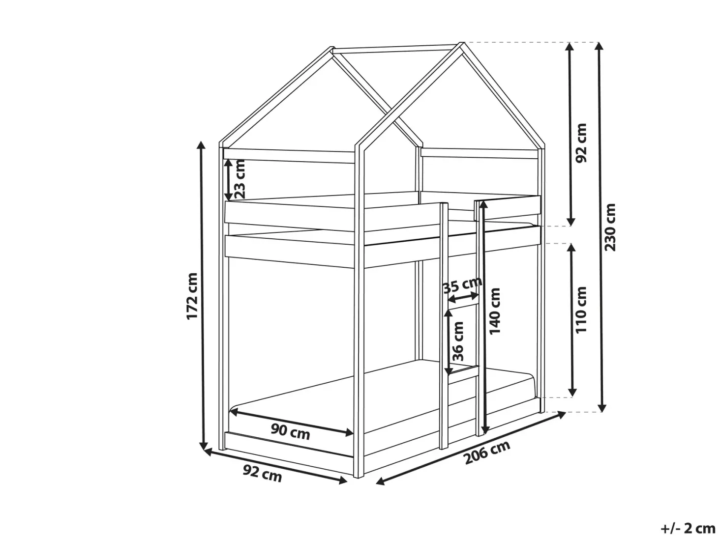 Køjeseng Hus Fyretræ LABATUT 90 x 200 cm Hvid