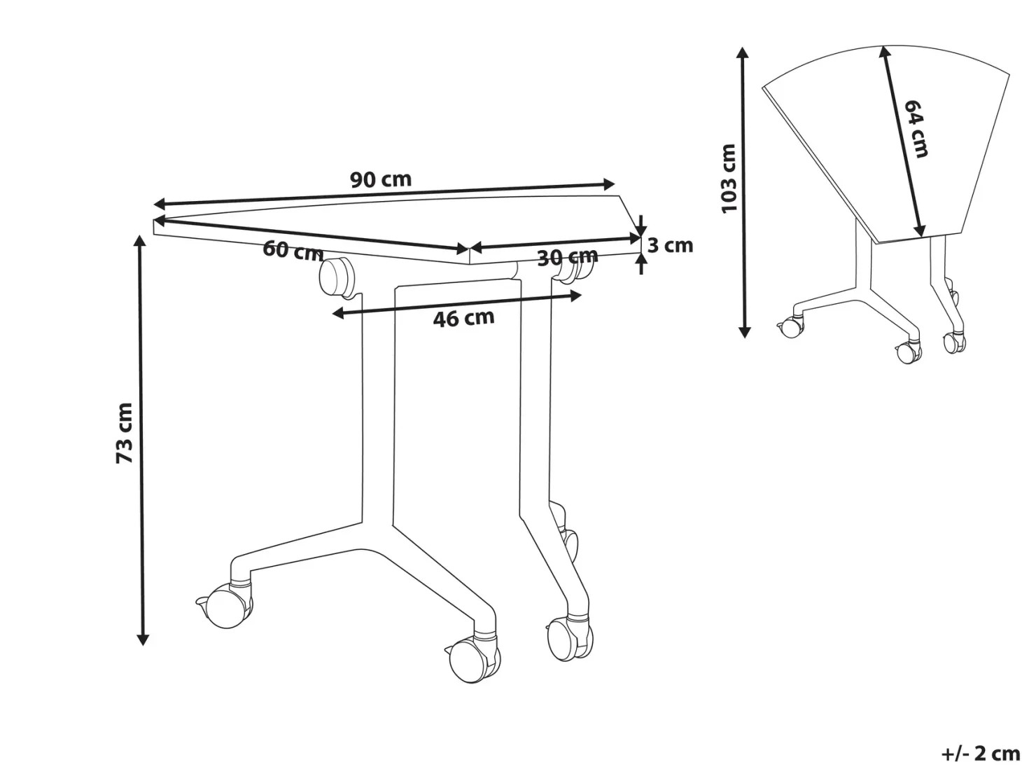 Klap hjørneskrivebords-modul CAVI Lysebrun 90 cm 64 cm