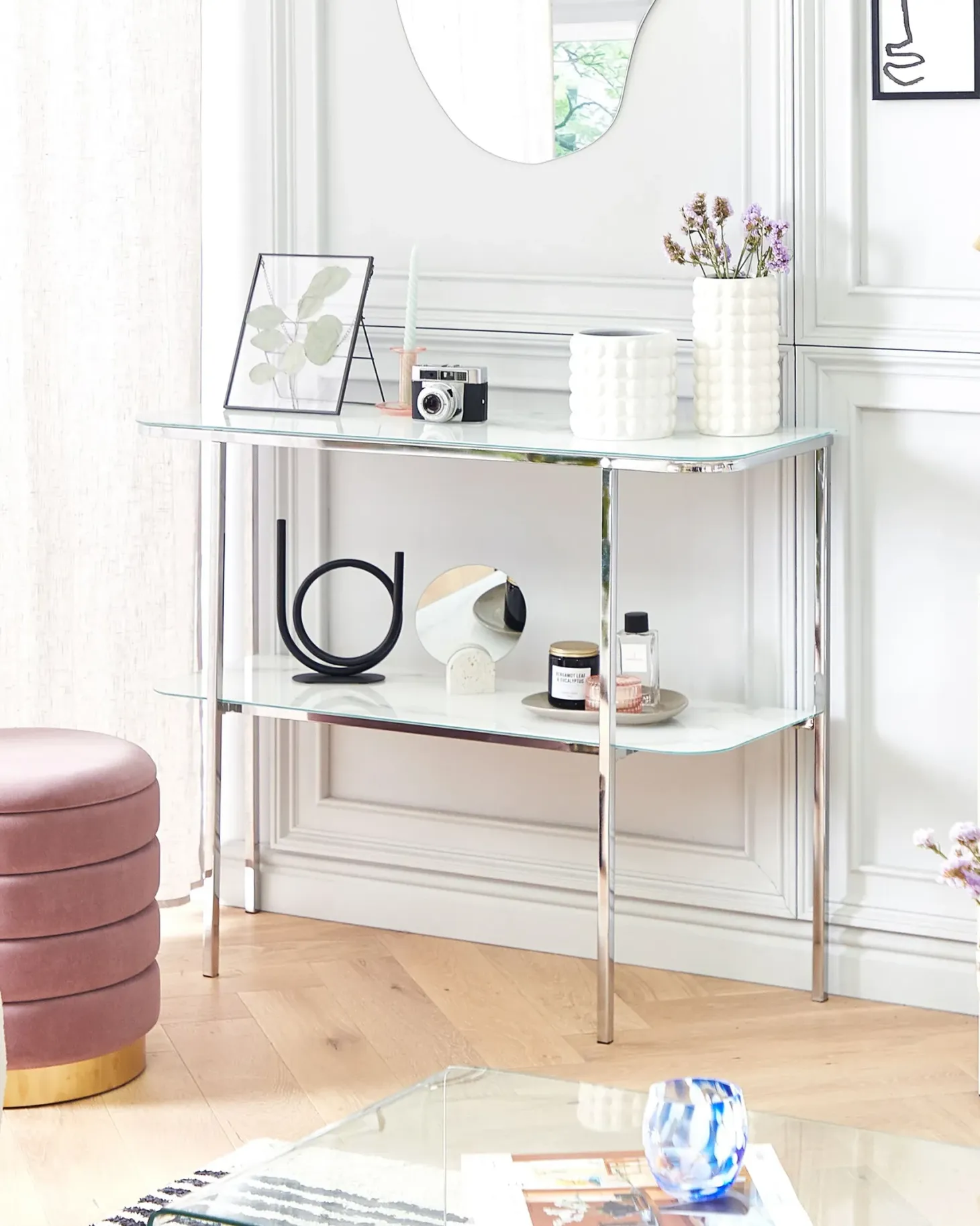 Konsolbord CALVERT Hærdet glas Marmor/sølv