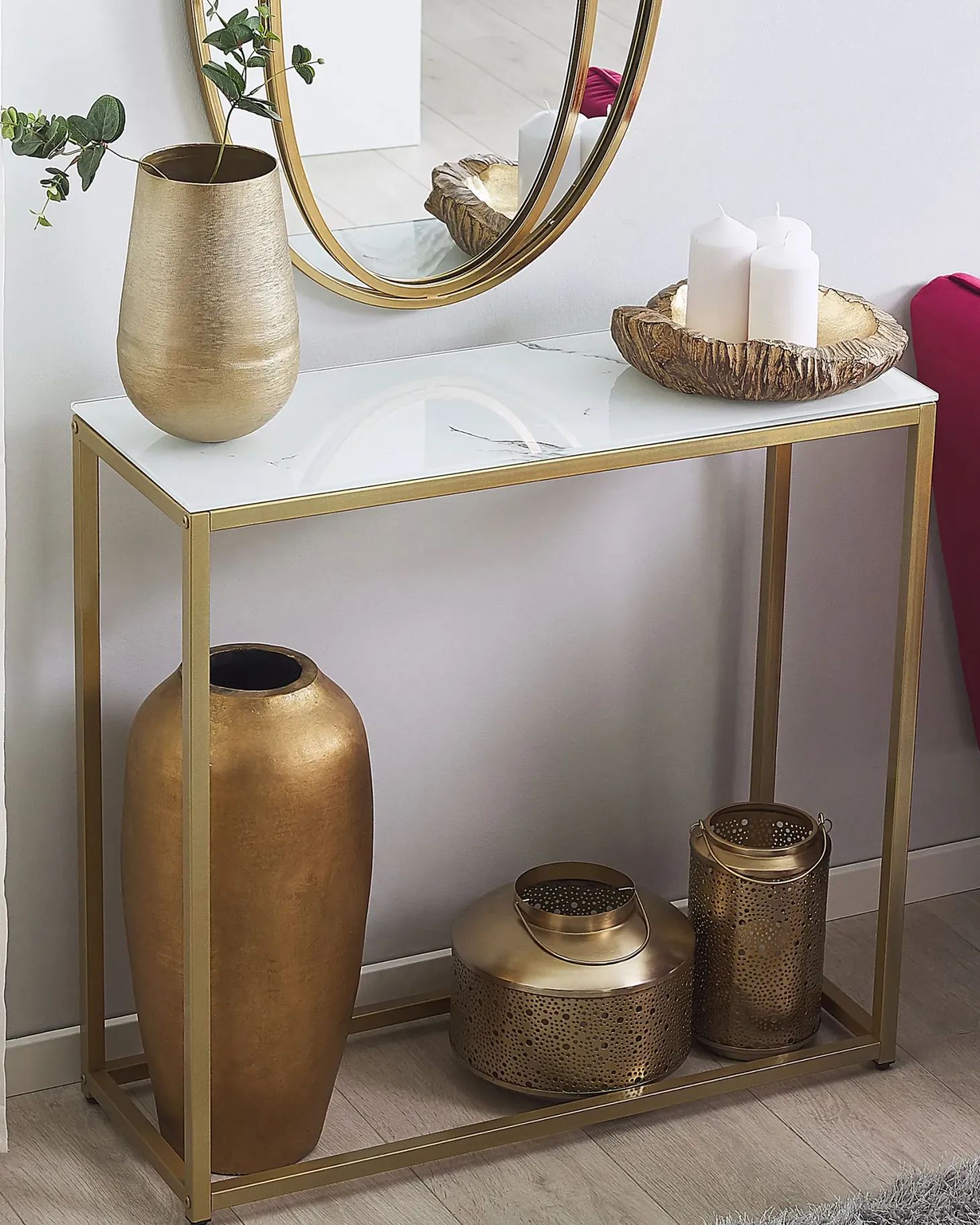 Konsolbord DELANO Hærdet glas Marmor/guld