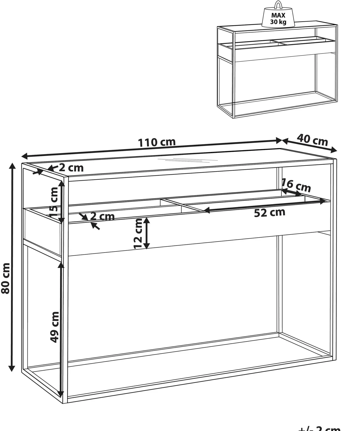 Konsolbord WACO Hærdet glas Sort
