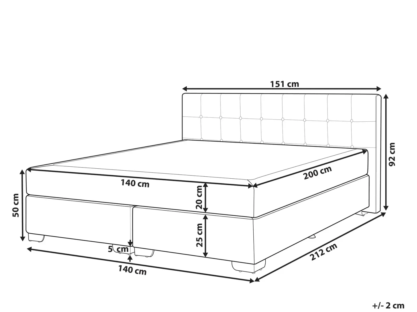 Kontinentalseng ADMIRAL 140 x 200 cm Sort
