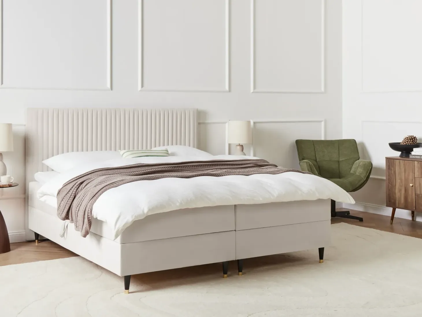 Kontinentalseng med opbevaring DAME Velour Cremehvid 180 x 200 cm