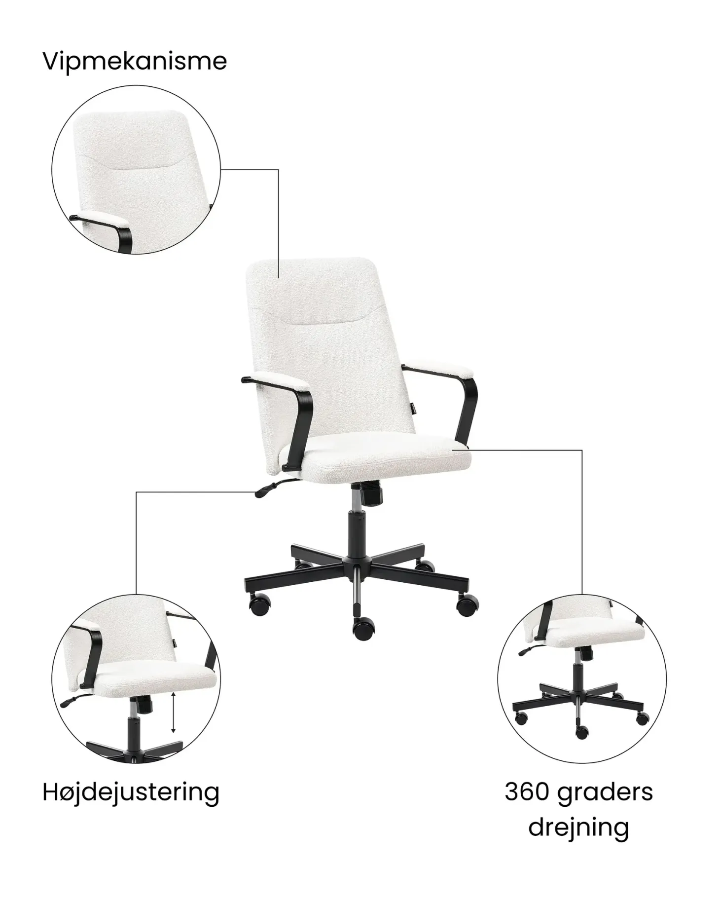 Kontorstol CAROGA Boucle Hvid