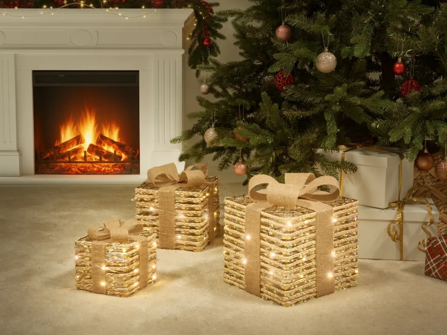 LED MOSSO Julegaver 20/25/30 cm Beige
