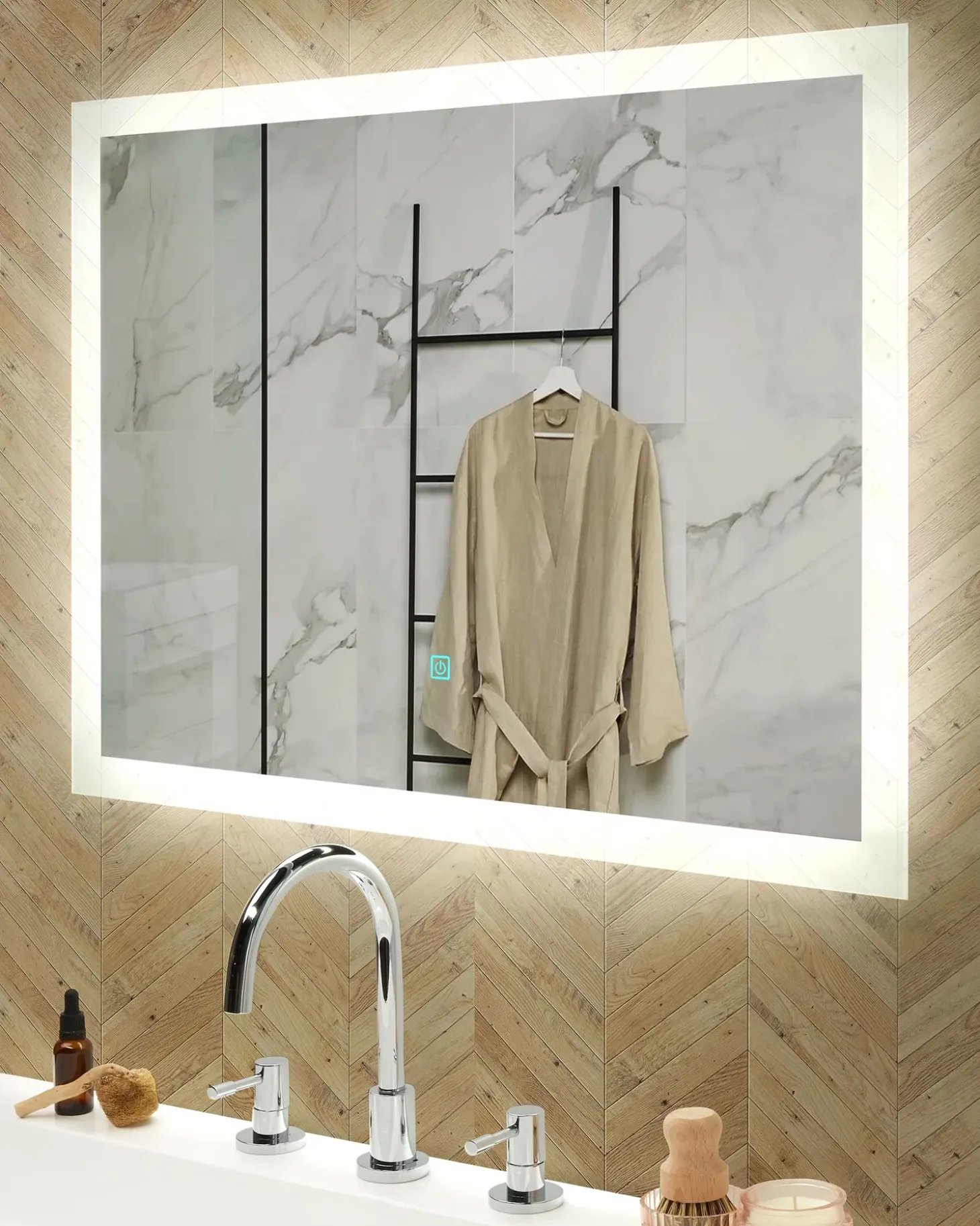 LED-badeværelsesspejl ADOUR 80 cm 60 cm Sølv