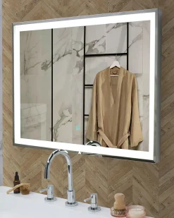 LED-badeværelsesspejl ARGENS 80 cm 60 cm Sølv