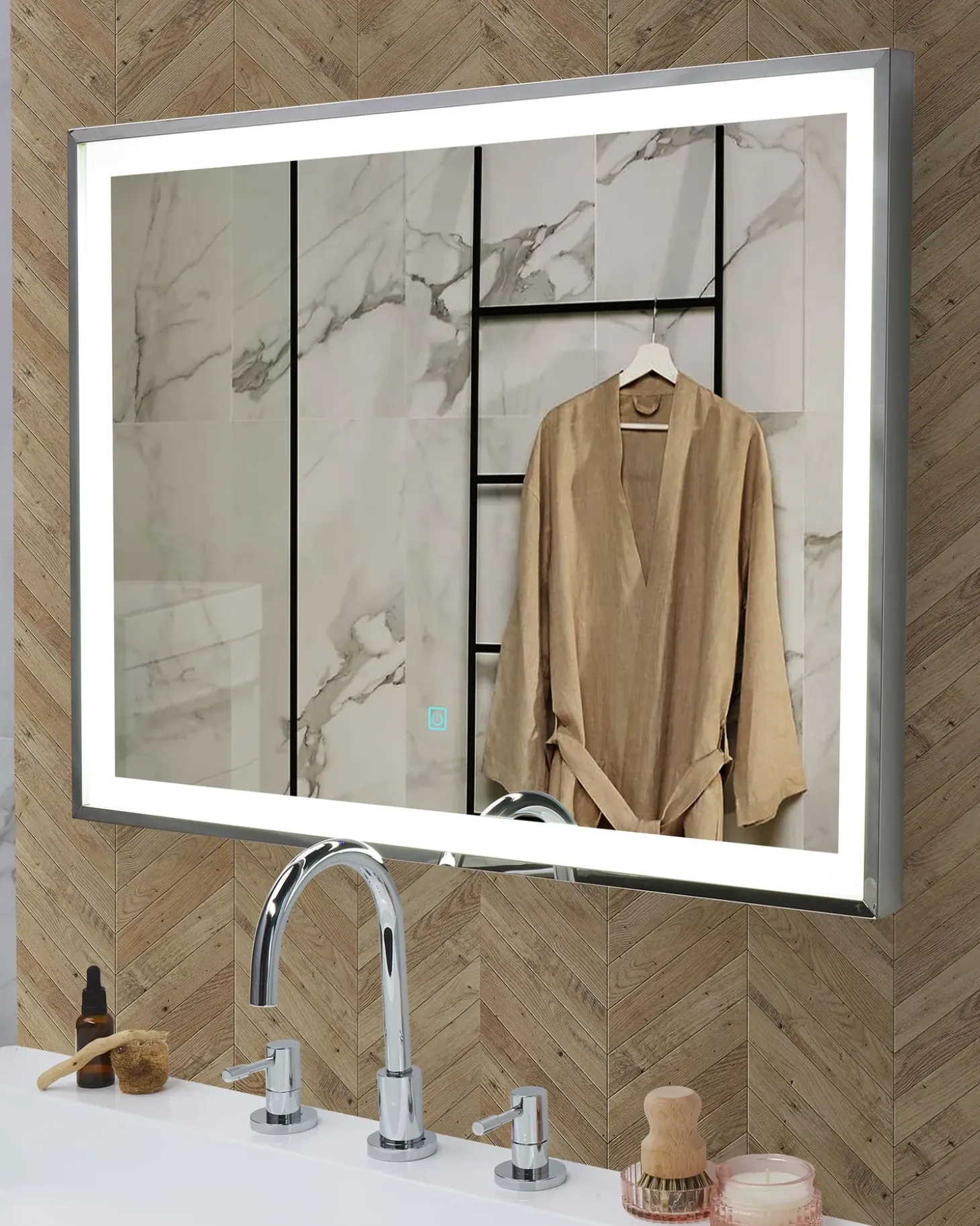 LED-badeværelsesspejl ARGENS 80 cm 60 cm Sølv