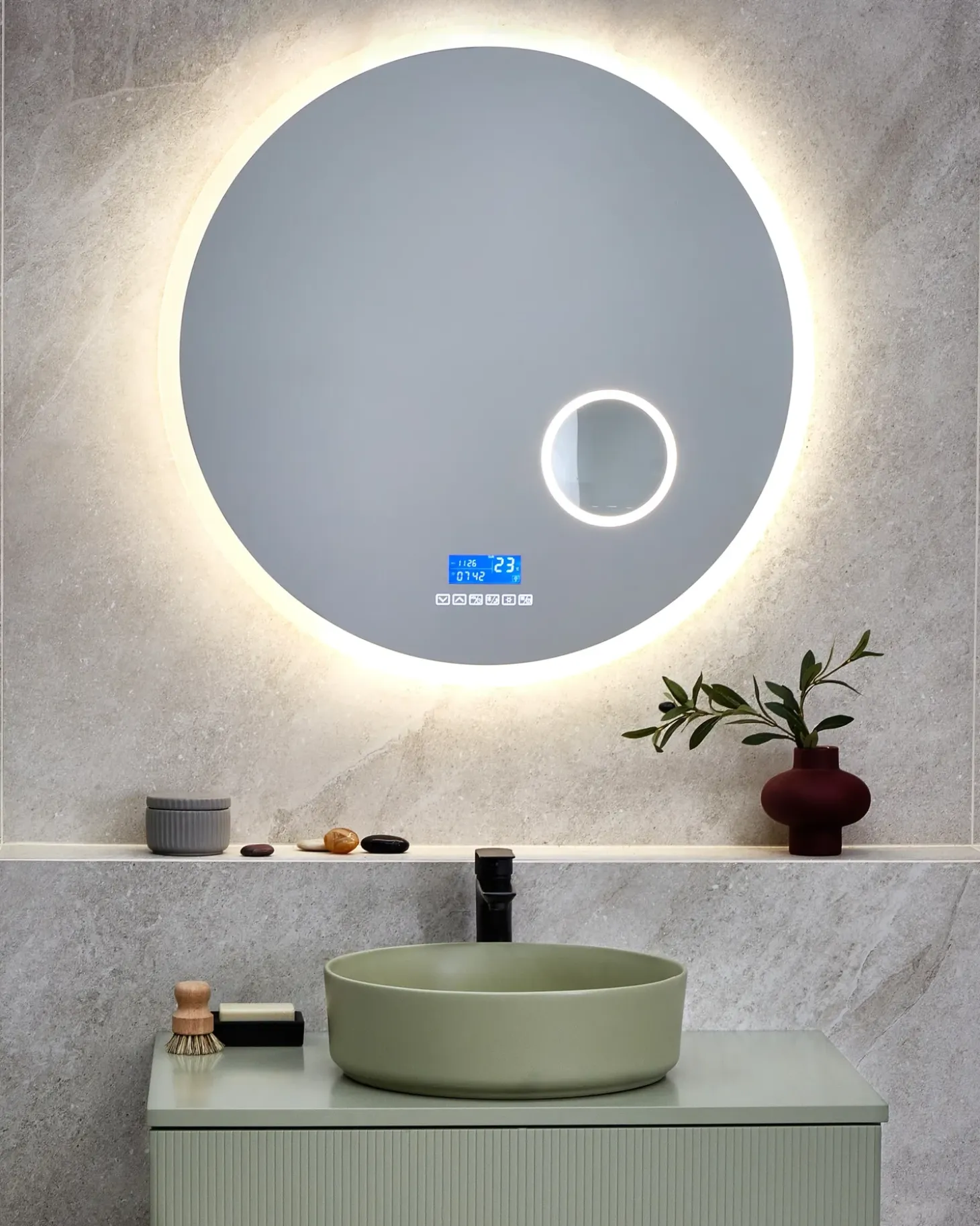 LED-badeværelsesspejl FIXIN 80 cm 80 cm Med indbygget Bluetooth-højttaler Sølv