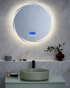 LED-badeværelsesspejl TANAY 60 cm 60 cm Med indbygget Bluetooth-højttaler Sølv