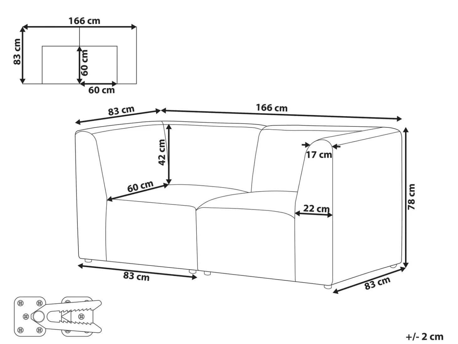 LEMVIG 2 personers Modulsofa Lys Beige Fløjl