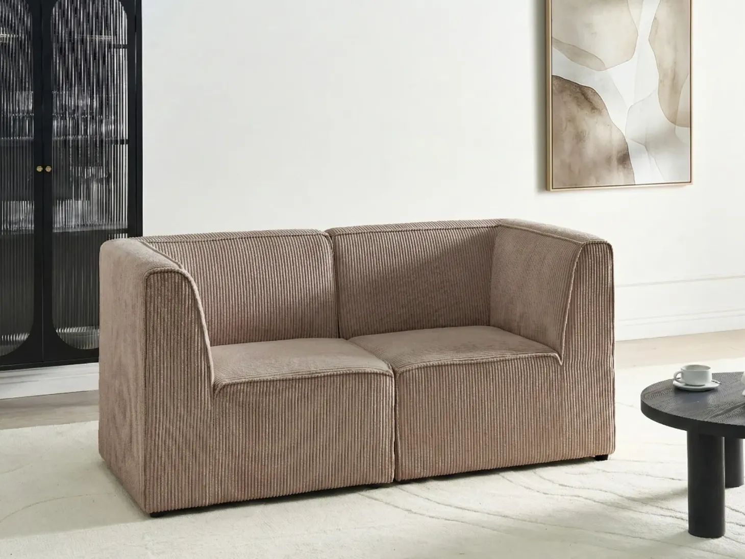LEMVIG Hjørnemodul Højrevendt Sand Beige Fløjl