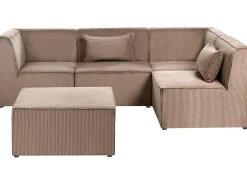 LEMVIG 4 personers Hjørnesofa modul Venstrevendt Sand Beige Fløjl med fodskammel