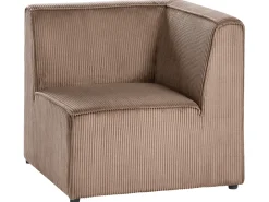 LEMVIG 4 personers Hjørnesofa modul Venstrevendt Sand Beige Fløjl med fodskammel
