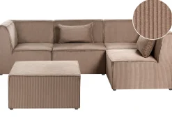 LEMVIG 4 personers Hjørnesofa modul Venstrevendt Sand Beige Fløjl med fodskammel