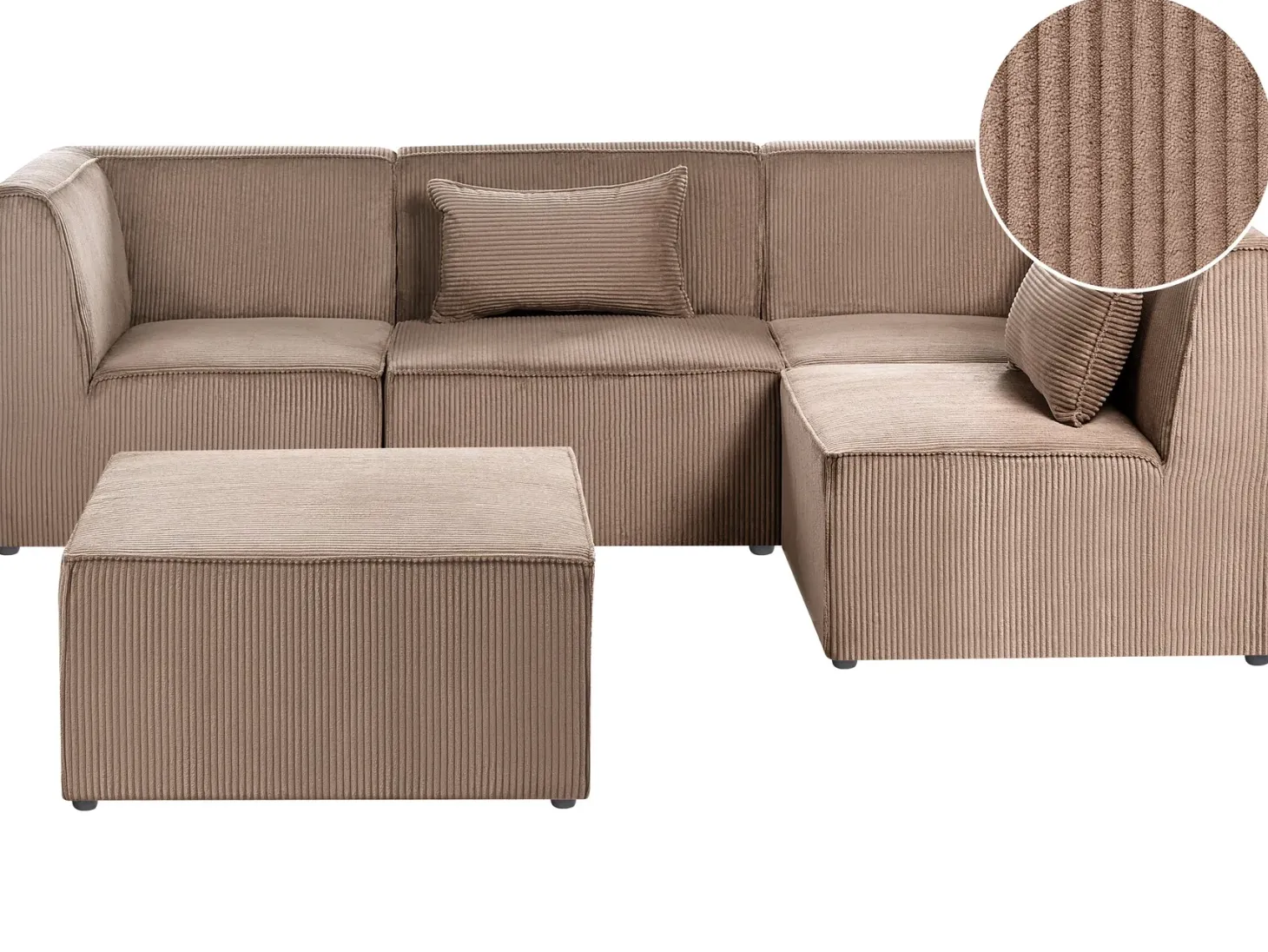 LEMVIG 4 personers Hjørnesofa modul Venstrevendt Sand Beige Fløjl med fodskammel