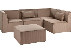 LEMVIG 4 personers Hjørnesofa modul Venstrevendt Sand Beige Fløjl med fodskammel