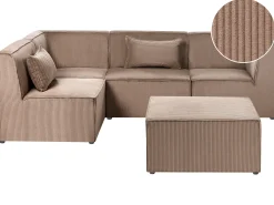 LEMVIG 4 personers Hjørnesofa modul Højrevendt Sand Beige Fløjl med fodskammel