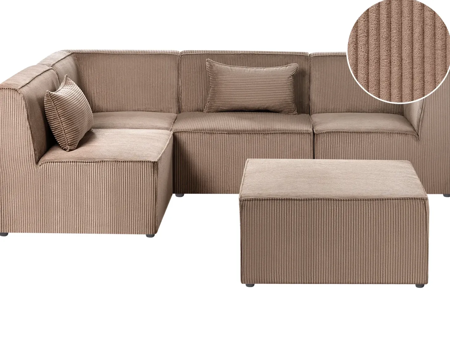 LEMVIG 4 personers Hjørnesofa modul Højrevendt Sand Beige Fløjl med fodskammel
