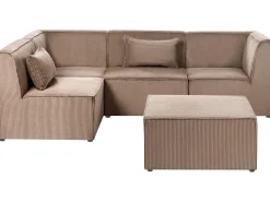 LEMVIG 4 personers Hjørnesofa modul Højrevendt Sand Beige Fløjl med fodskammel