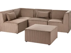 LEMVIG 4 personers Hjørnesofa modul Højrevendt Sand Beige Fløjl med fodskammel