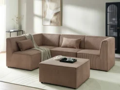 LEMVIG 4 personers Hjørnesofa modul Højrevendt Sand Beige Fløjl med fodskammel