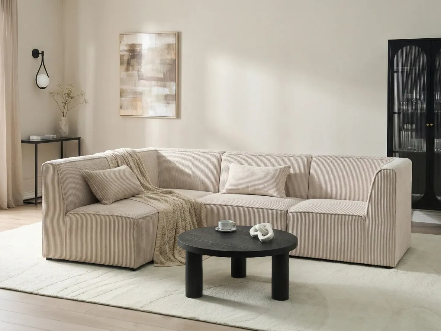 LEMVIG 4 personers Hjørnesofa modul Højrevendt Beige Fløjl