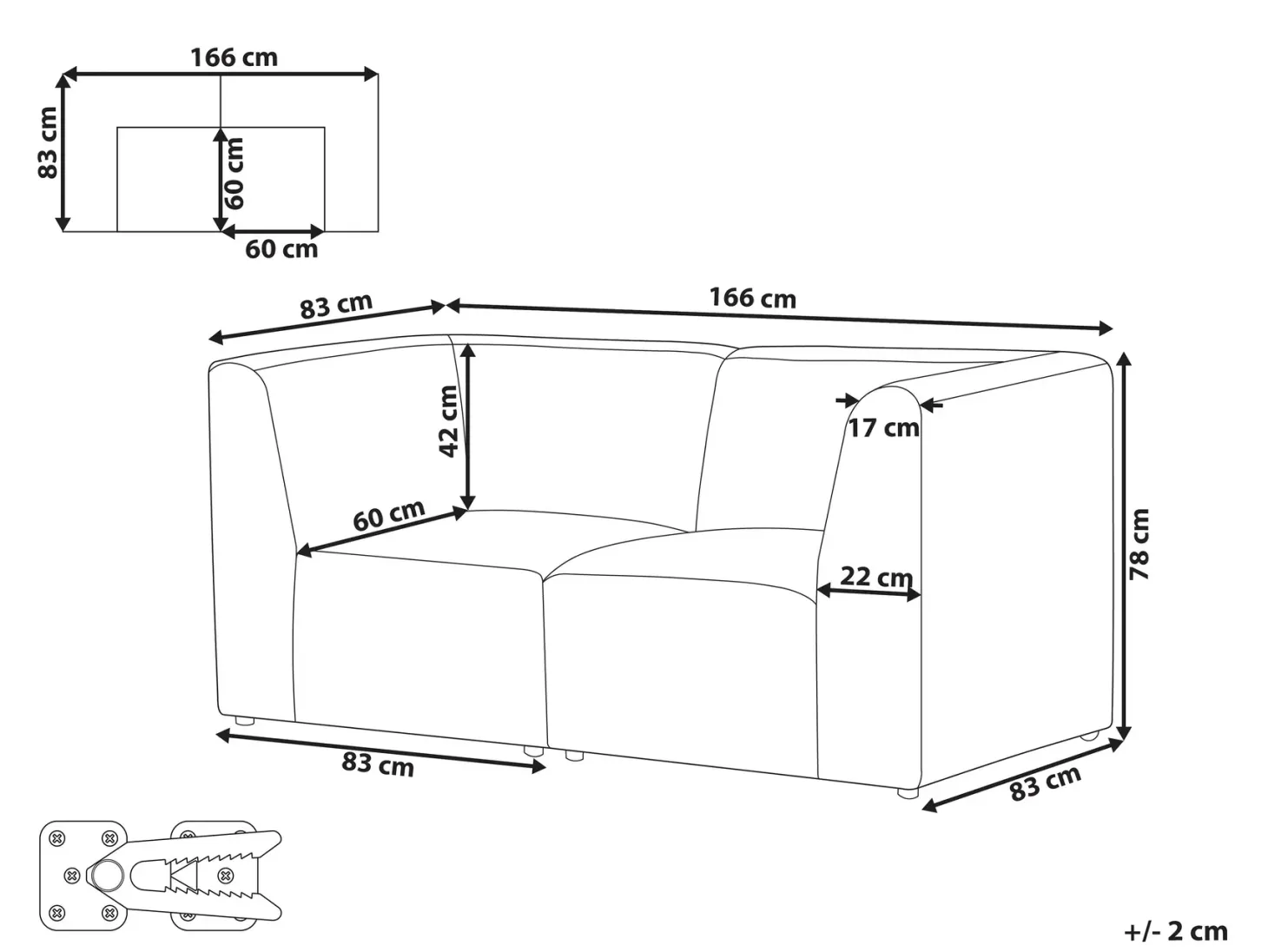 LEMVIG 2 personers Modulsofa Sand Beige Fløjl