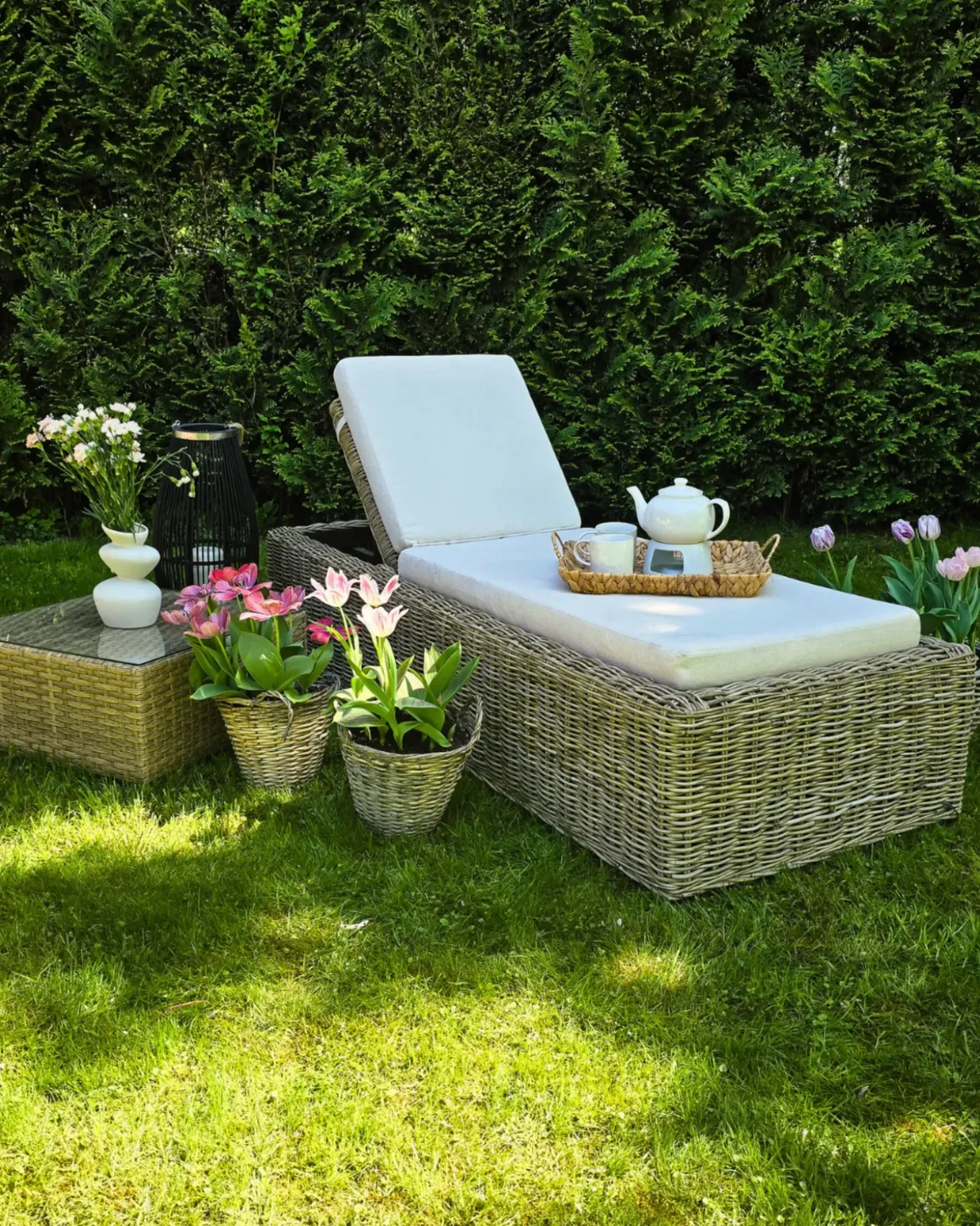 Liggestol med hynde PALESE Rattan Naturlig