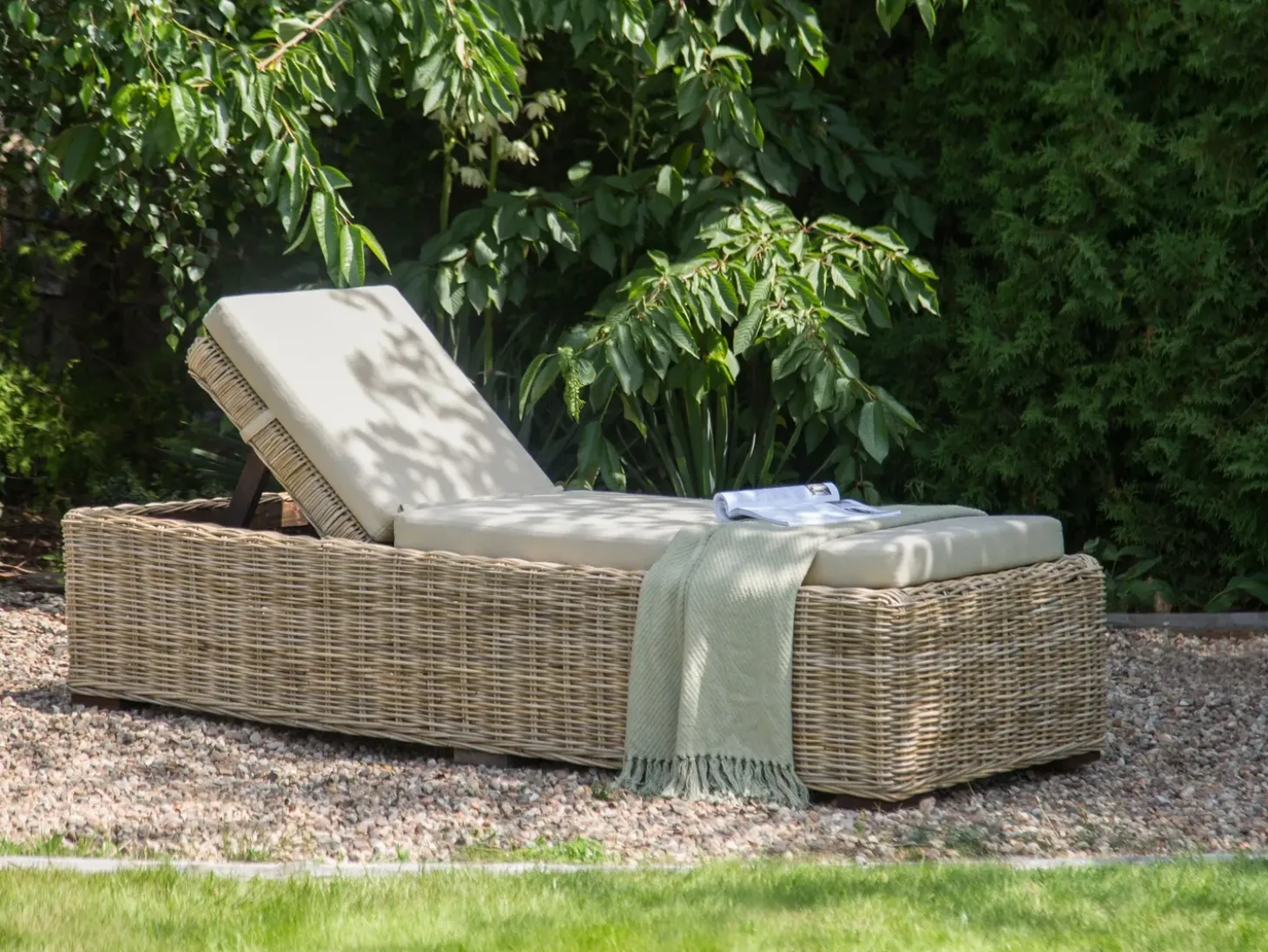 Liggestol med hynde PALESE Rattan Naturlig