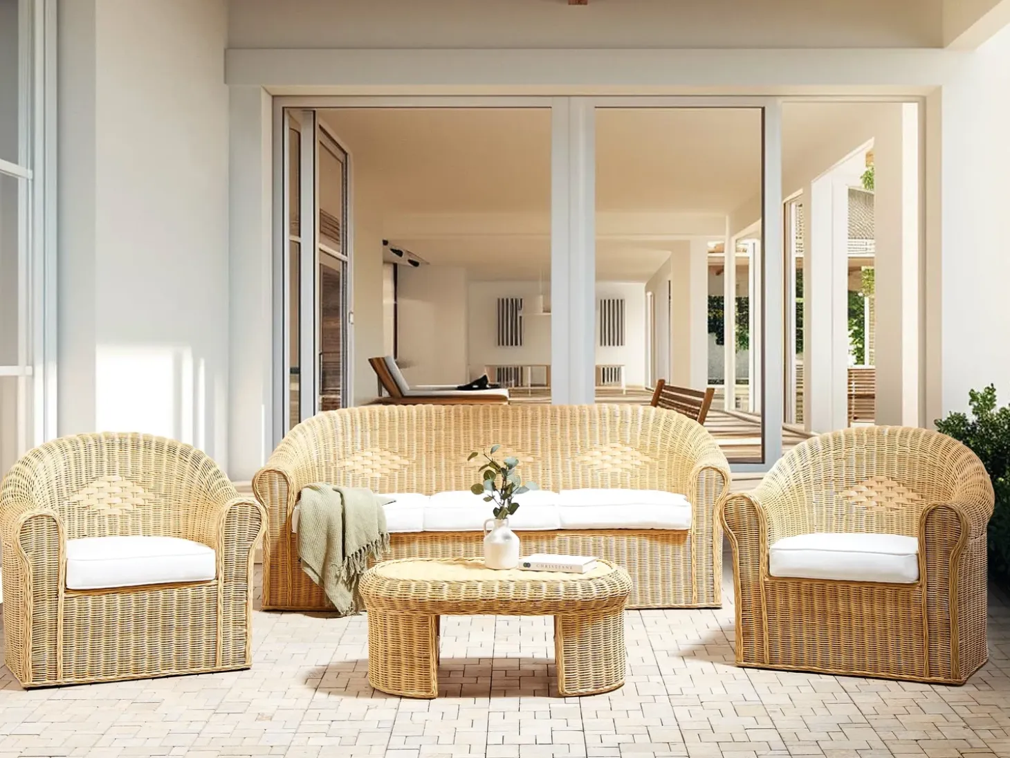 LIVADEIA 5 personers Loungesæt med bord Naturlig Rattan