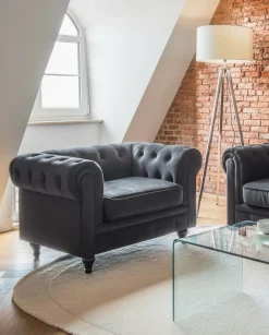 Lænestol CHESTERFIELD Velour Sort