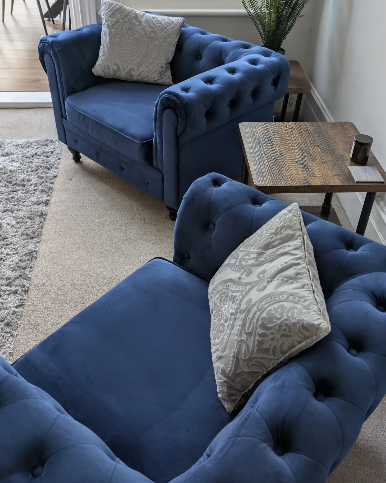 Lænestol CHESTERFIELD Velour Navy Blå