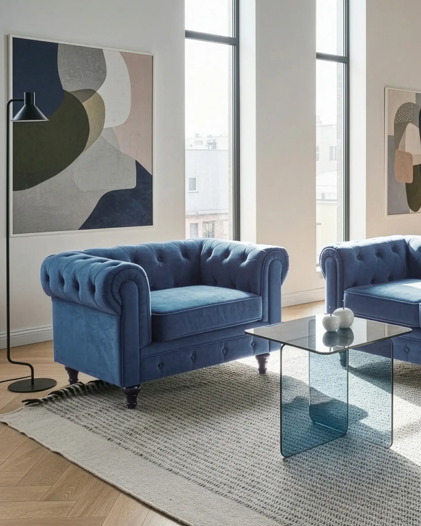 Lænestol CHESTERFIELD Velour Navy Blå