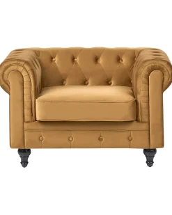 Lænestol CHESTERFIELD Velour Guld