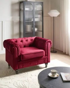 Lænestol CHESTERFIELD Velour Bordeaux