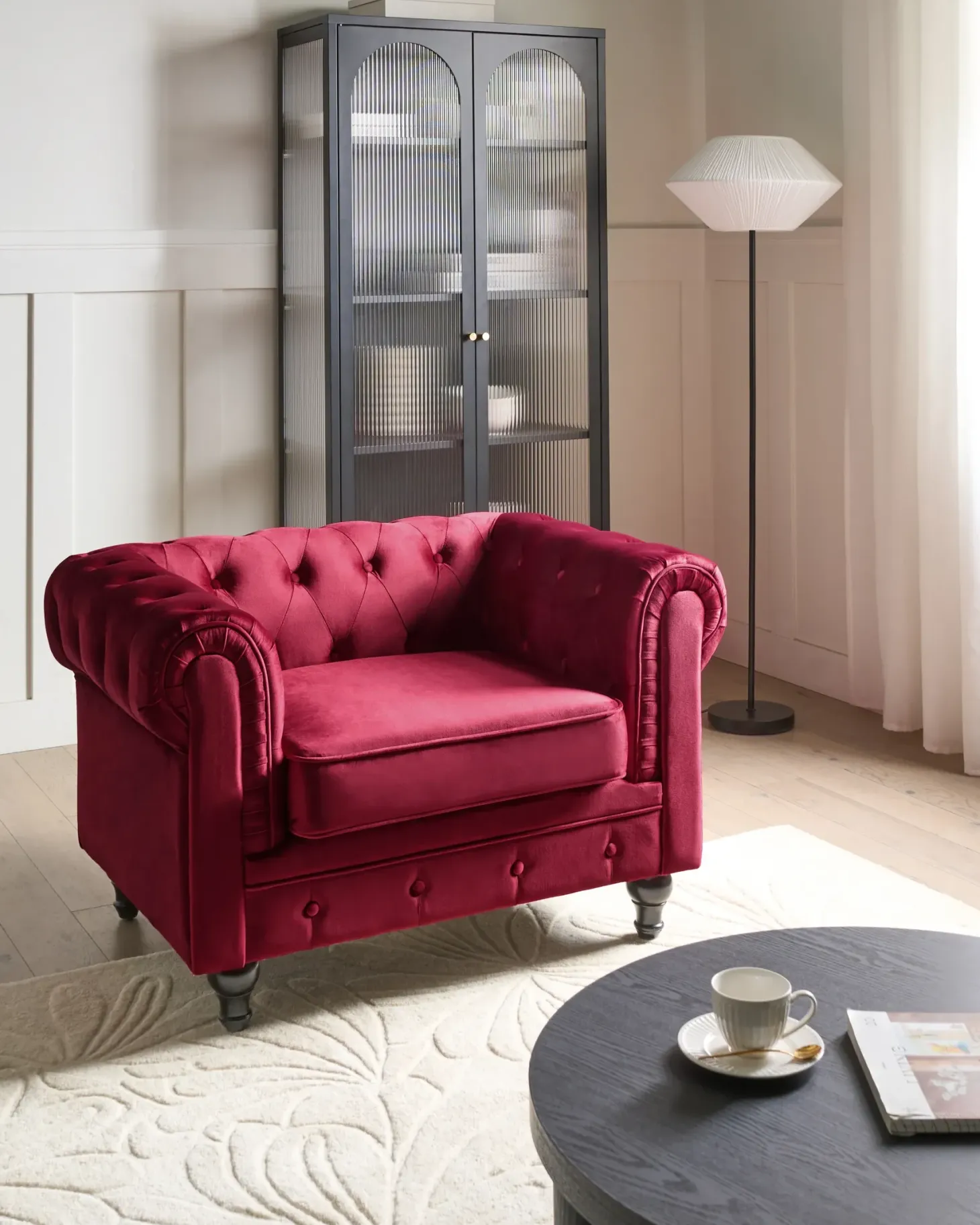 Lænestol CHESTERFIELD Velour Bordeaux