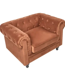 Lænestol CHESTERFIELD Velour Guldbrun