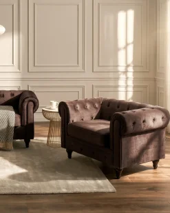Lænestol CHESTERFIELD Velour Mørkebrun