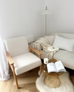 Lænestol ESRUM Boucle Lysebrun/hvid