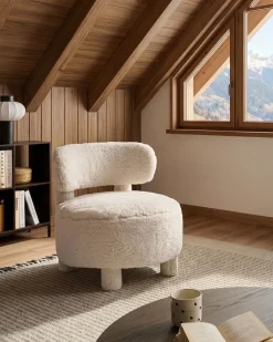 Lænestol HAMINA Kunstig pels Lys Beige