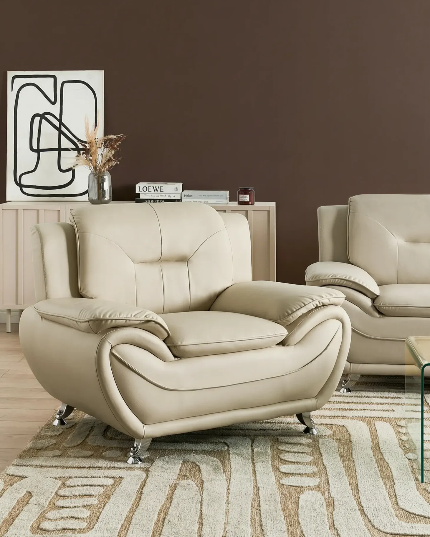 Lænestol LEIRA Kunstlæder Beige