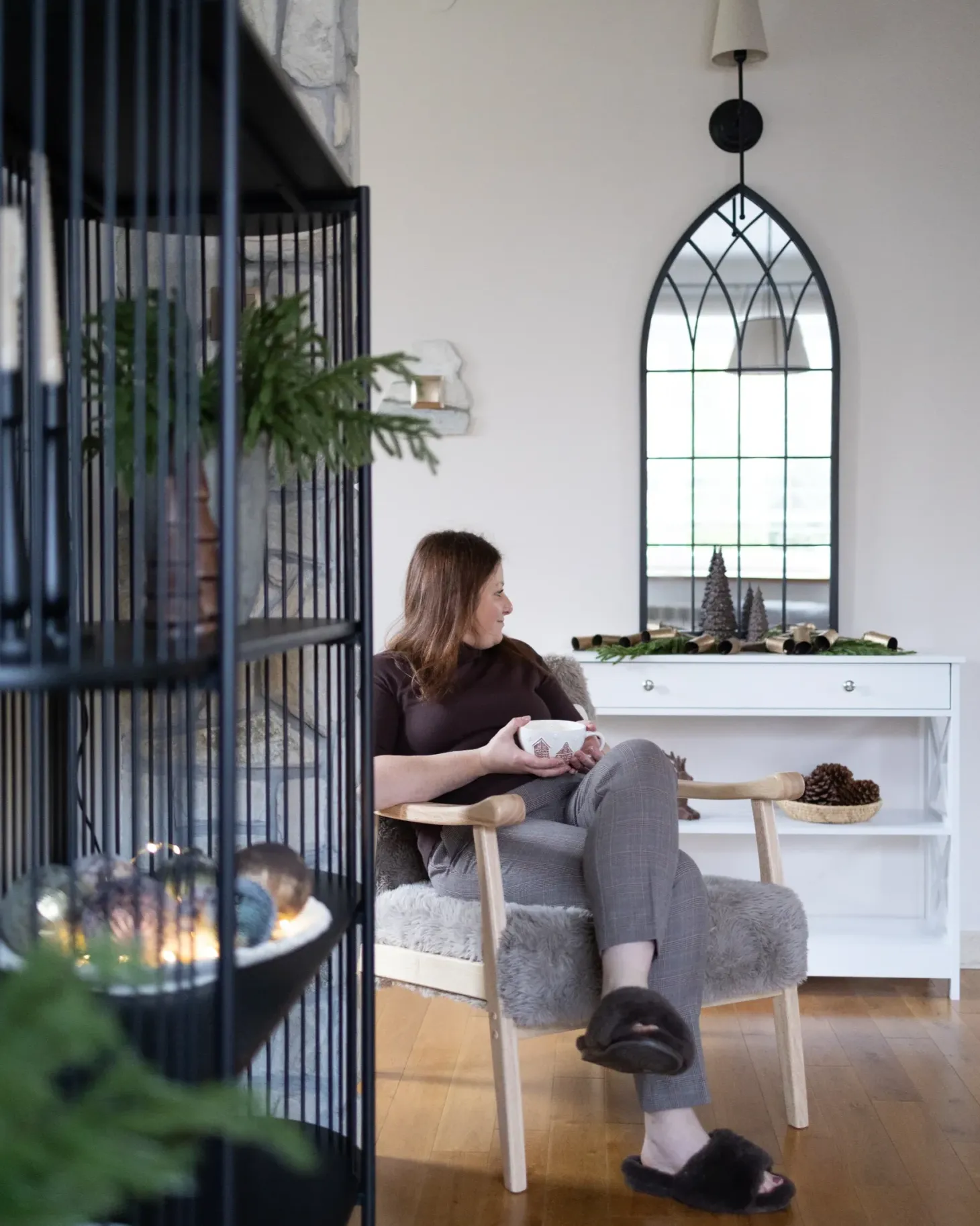 Lænestol LEKNES Kunstig pels Brungrå