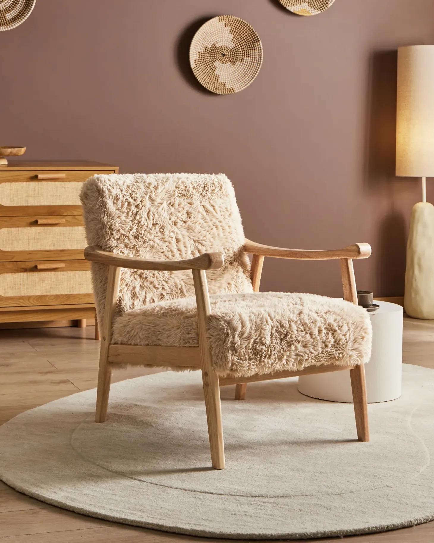 Lænestol LEKNES Kunstig pels Lys Beige