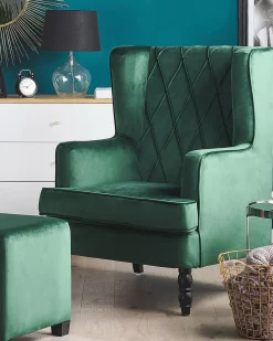 Lænestol SANDSET med fodskammel Velour Mørkegrøn