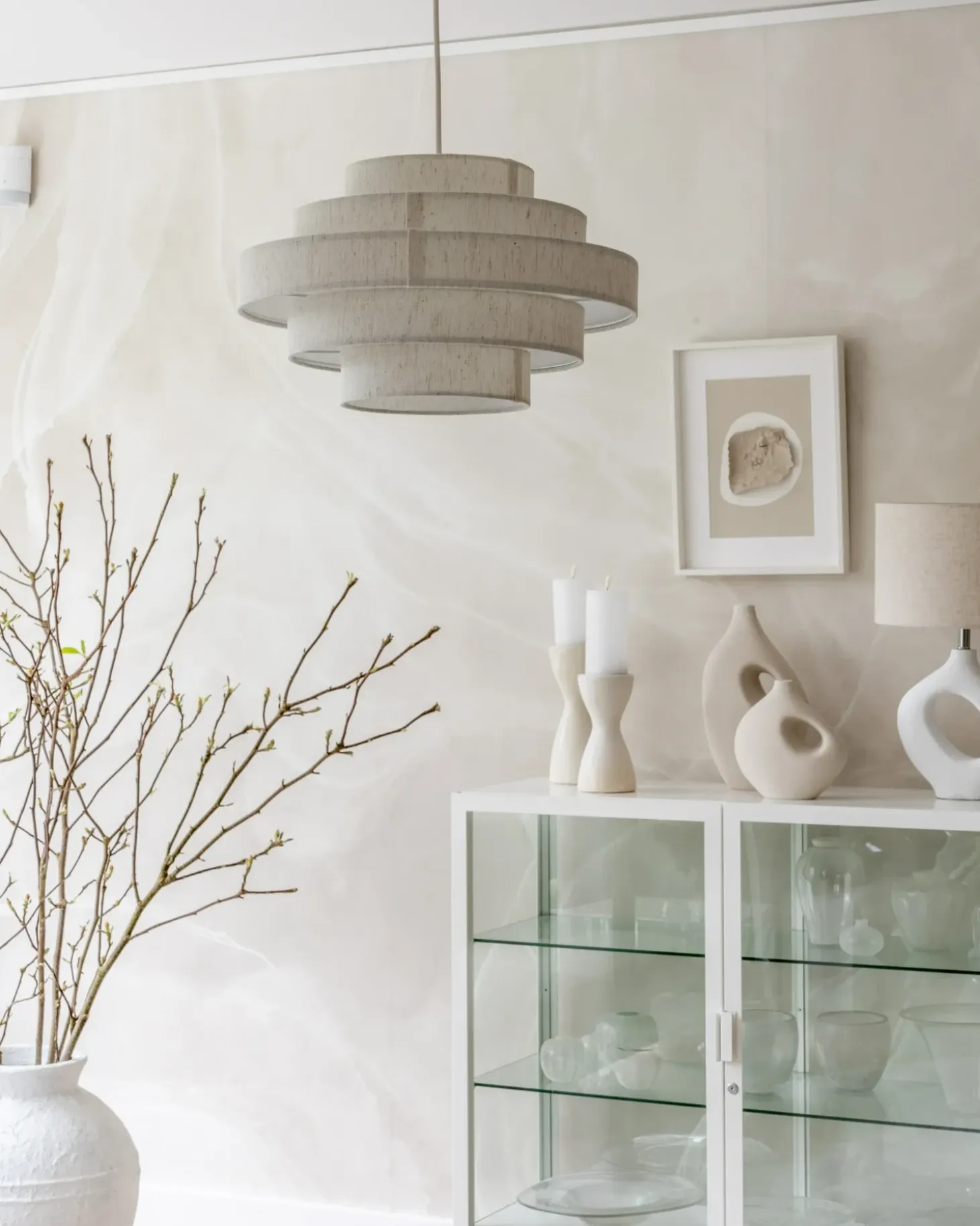 Loftlampe EREBATO Hør Cremehvid